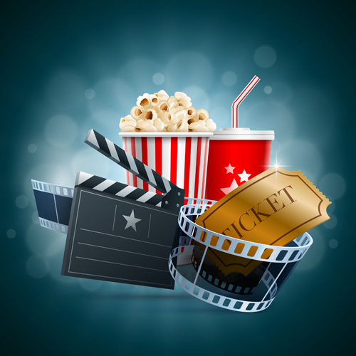 Popcorn with film elements vector background 01 popcorn film elements background   