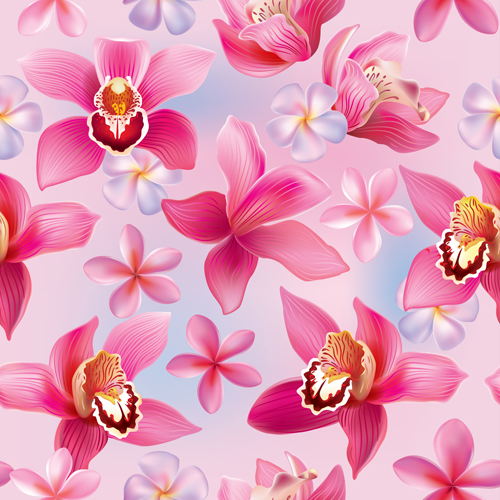 Pink orchids vector seamless pattern seamless pink pattern orchids   