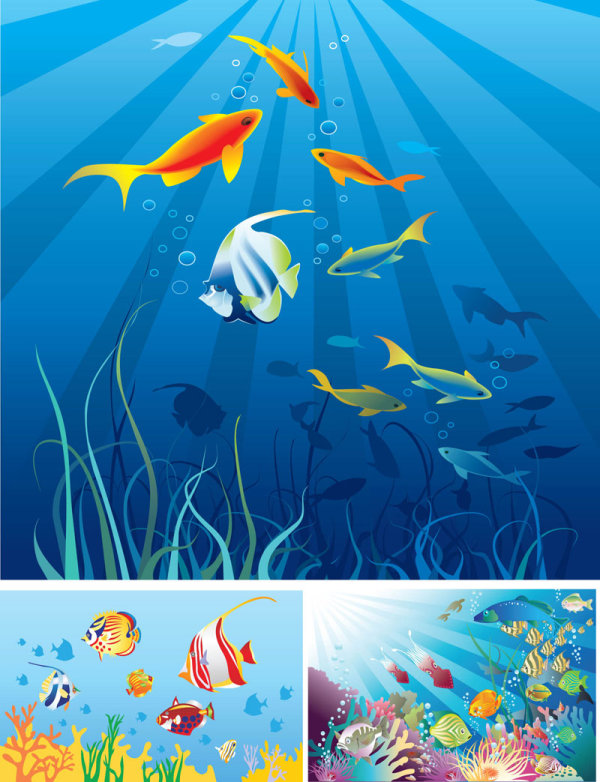 Beautiful Cartoon marine scenes Vector vector marine scenes cartoon   