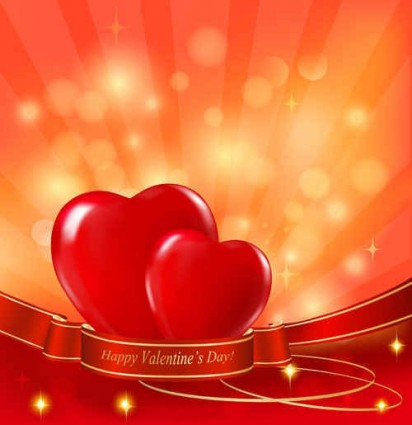 Heart with red ribbon background vector Valentine background   