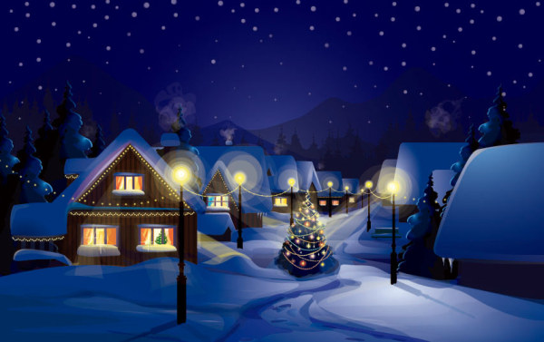 Christmas night with snow scenery vector snow scenery night christmas   