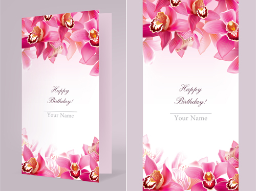 Orchids happy birthday card vector orchids happy birthday card vector   