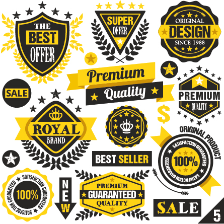 Premium quality black with yellow labels and badges vector 06 yellow quality premium badges   