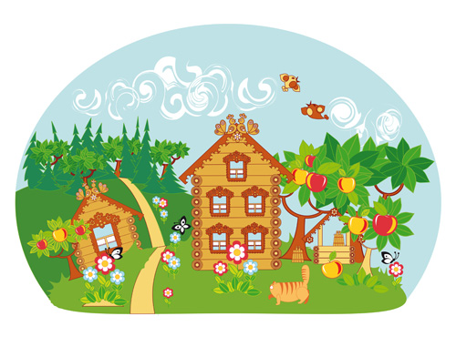 Fairytale town scenery vector material 02 town scenery material fairytale   