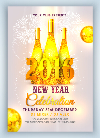 New year 2016 party flyer vector material 18 year party new material flyer 2016   