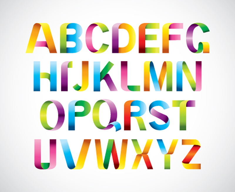 Colored ribbon alphabet vector ribbon colored alphabet   