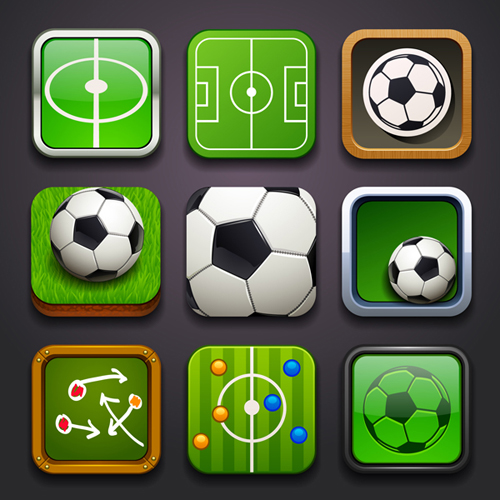 Square soccer balls icons vector set square Soccer icons balls   