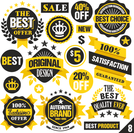 Premium quality black with yellow labels and badges vector 09 premium labels black badges   