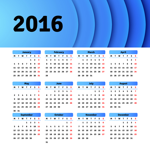 Vector grid calendar 2016 design material 06 grid calendar 2016   