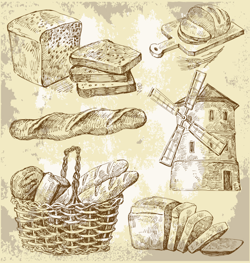 Sketch bread and windmills vector windmill sketch bread   