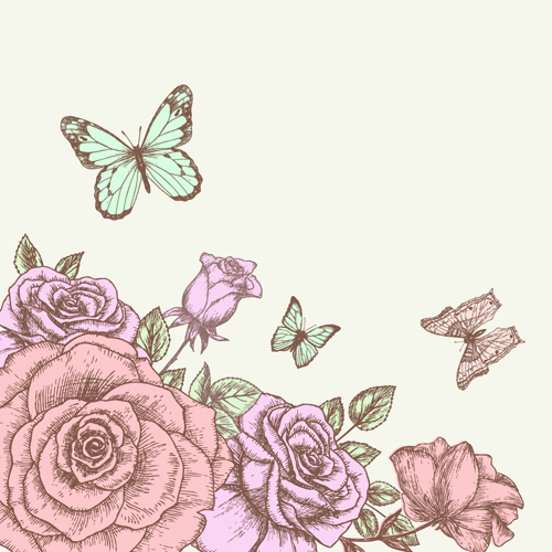 Retro hand drawn flowers background design 02 hand-draw hand drawn flowers flower background design background   