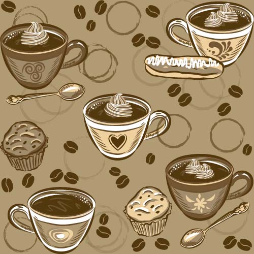 Coffee cup and spoon vintage vector pattern 02 vintage spoon pattern coffee   