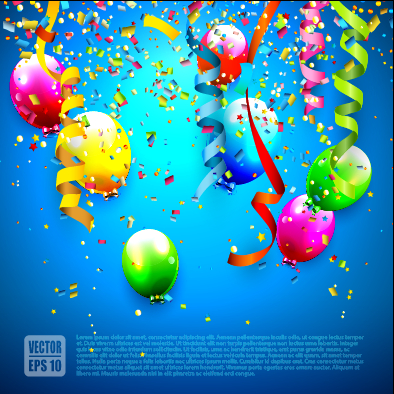 Birthday colored balloons with colorful ribbon background vector 01 ribbon colorful colored birthday balloons balloon background vector background   