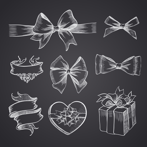 Hand drawn ribbon bow and gift boxes vector 02 hand-draw hand drawn gift boxes gift bow   