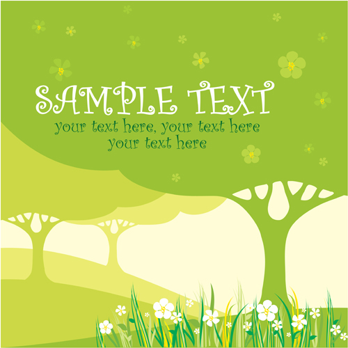 Set of Card with trees background vector 04 tree card   