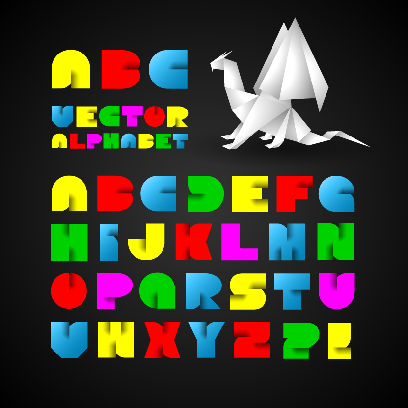 Colorful origami alphabet vector set origami colorful alphabet   