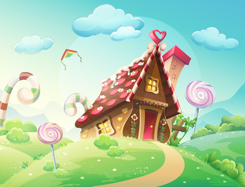 Cartoon sweet house with cookies and caramels vector sweet cookies cartoon caramels   