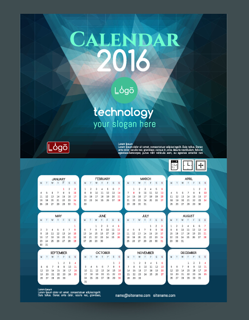 Technology background with 2016 calendar vector 13 technology calendar background 2016   