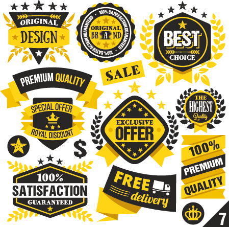 Premium quality black with yellow labels and badges vector 08 yellow quality premium labels black badges   