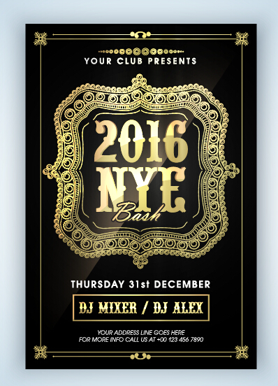 New year 2016 party flyer vector material 16 year party new material flyer 2016   