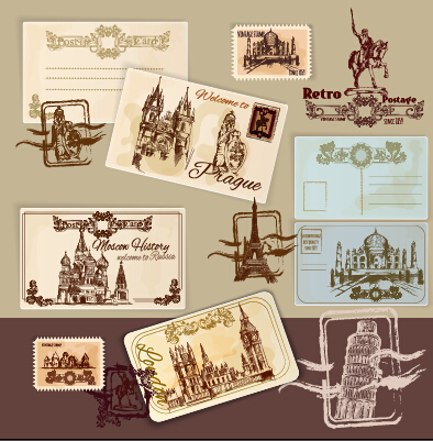 Travel postcard vintage styles vector set 02 Vintage Style vintage travel postcard   