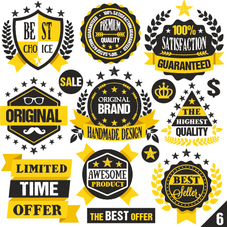 Premium quality black with yellow labels and badges vector 07 quality premium labels badges   