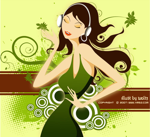 Listen to music girl vector Vector girls music entertainment   