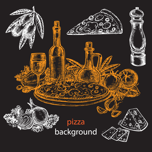 Hand drawn pizza sketch background vector 02 sketch pizza hand drawn background   