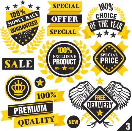 Premium quality black with yellow labels and badges vector 04 yellow quality premium labels badges   