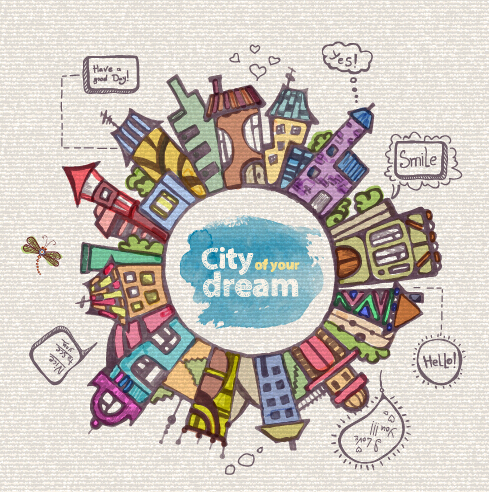 Hand drawn dreams city design vector 02 hand drawn dreams dream city   