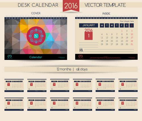 2016 New year desk calendar vector material 110 year new material desk calendar 2016   