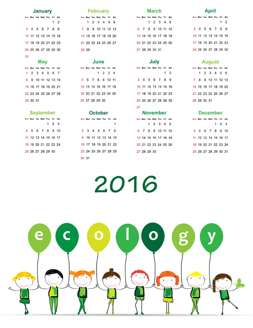 Calendar 2016 kids cartoon object vector 04 object kids cartoon calendar   