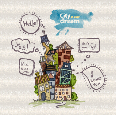 Hand drawn dreams city design vector 05 hand drawn dreams dream city   