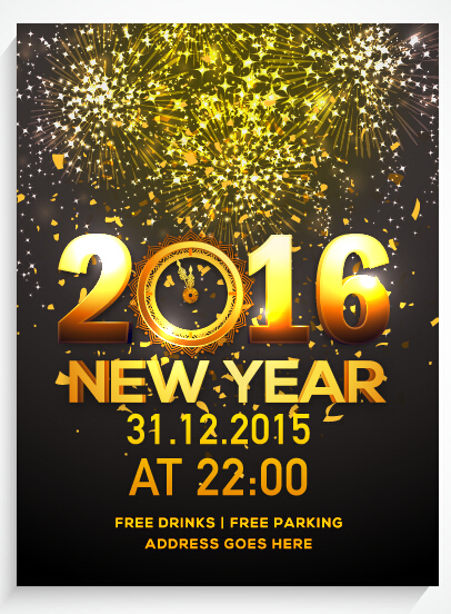 New year 2016 party flyer vector material 11 year party new material flyer 2016   