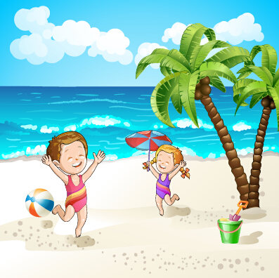 Summer beach travel illustration background vector 01 travel summer illustration beach background   