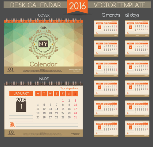 2016 New year desk calendar vector material 80 year new material desk calendar 2016   