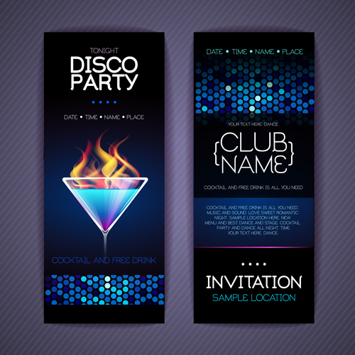 Disco party Invitation cards creative vector 02   