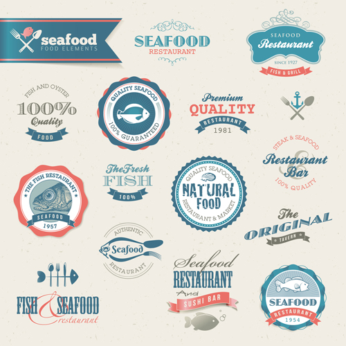 Vintage seafood labels vector set 55165 vintage seafood labels   
