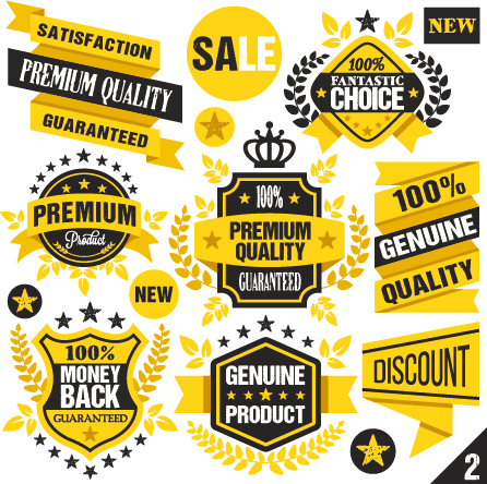 Premium quality black with yellow labels and badges vector 03 yellow quality premium labels badges   