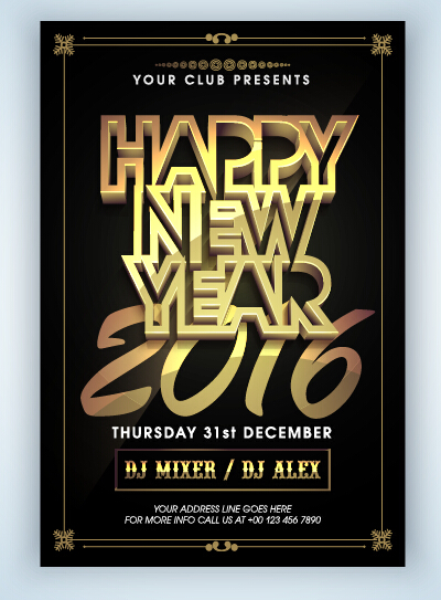 New year 2016 party flyer vector material 14 year party new material flyer 2016   
