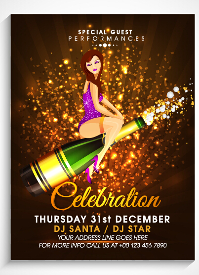 New year 2016 party flyer vector material 12 year party new material flyer 2016   