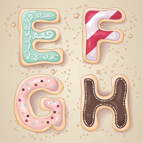 Cute cookies with letters vector set 02 letters cute cookies   