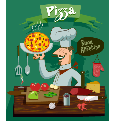 Funny chef with pizza vector material 03 pizza funny chef   