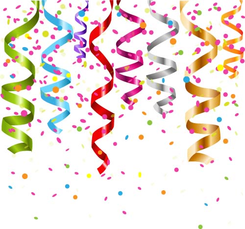 Colored ribbon with confetti birthday background vector ribbon confetti colored birthday background   