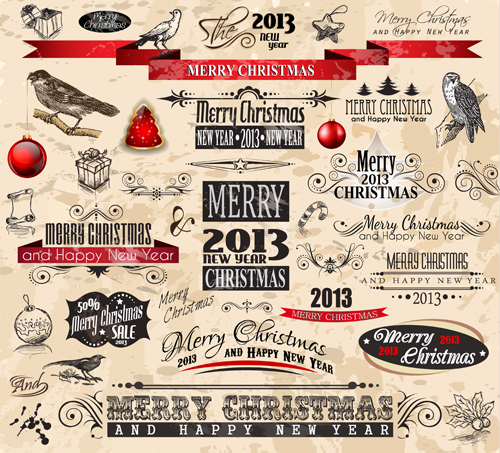 2013 Christmas labels and Decorative accessories vector labels label decorative christmas accessories 2013   