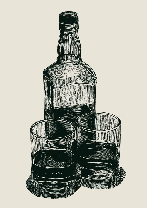 Bottles with cup hand drawn vector   