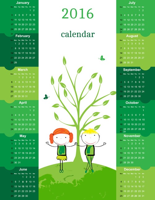 Calendar 2016 kids cartoon object vector 02 object kids cartoon calendar 2016   