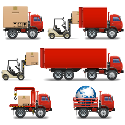 Red truck with forklift vector set truck red forklift   