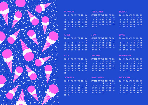 Ice cream with Calendar 2016 blue vector ice cream cream calendar blue 2016   