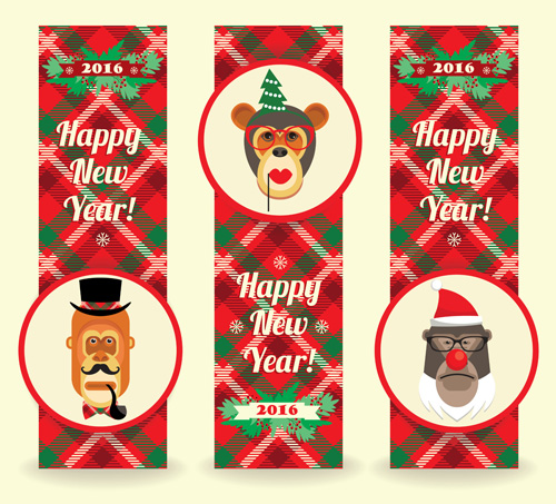2016 new year banners with monkey vector year new monkey banners 2016   
